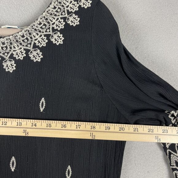 Sundance Embroidered Dress Womens Large Black Palace Bell Sleeve Peasant Boho - Picture 8 of 15